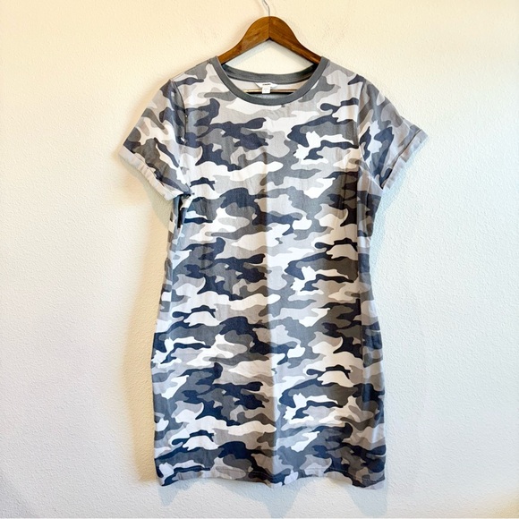 Sonoma Women’s Camo T-Shirt Dress Gray Short Sleeve Casual Cotton Size Large - Picture 2 of 11